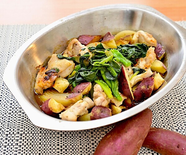 シェフポットに入れて焼くだけ！さつま芋と鶏肉の甘辛　【シェフポット】