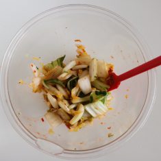 白菜の水気をしっかり絞ったら、②のたれを加えてしっかり混ぜる。