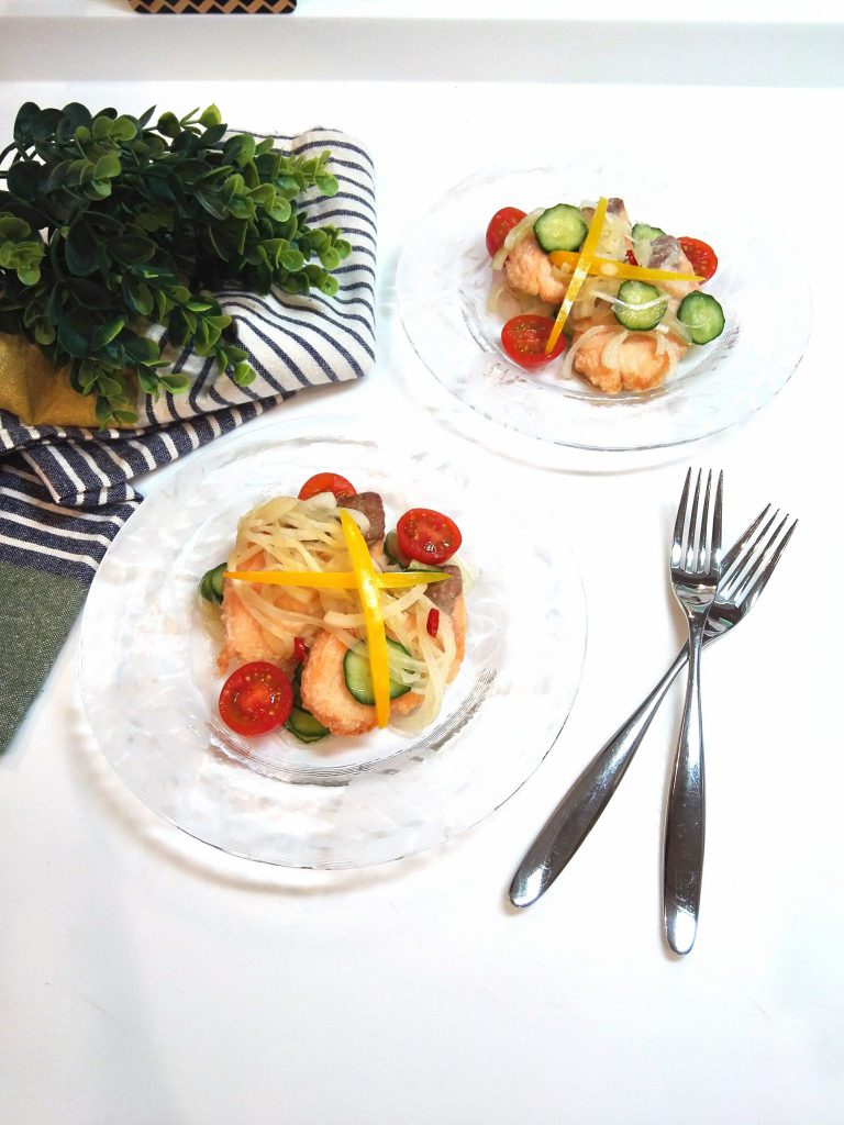 鮭とたっぷり夏野菜の南蛮漬け