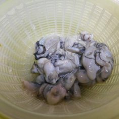 牡蠣は、塩を入れてよくもみ洗いをする。