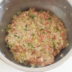 ⑤に、にんにく、しょうが、ネギを加えてよく混ぜる。
