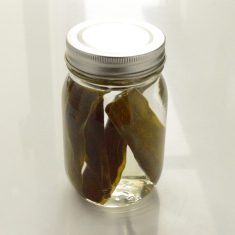 （下準備）：昆布はペーパーや布巾などで汚れをふき取り、保存容器や瓶などに水400mlと共に入れ冷蔵庫で3時間以上漬ける。