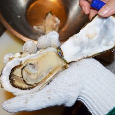 牡蠣が殻付きのものを使う場合は、軍手をした上で濡れ布巾を敷き、家庭用ナイフを使うのがおすすめ。