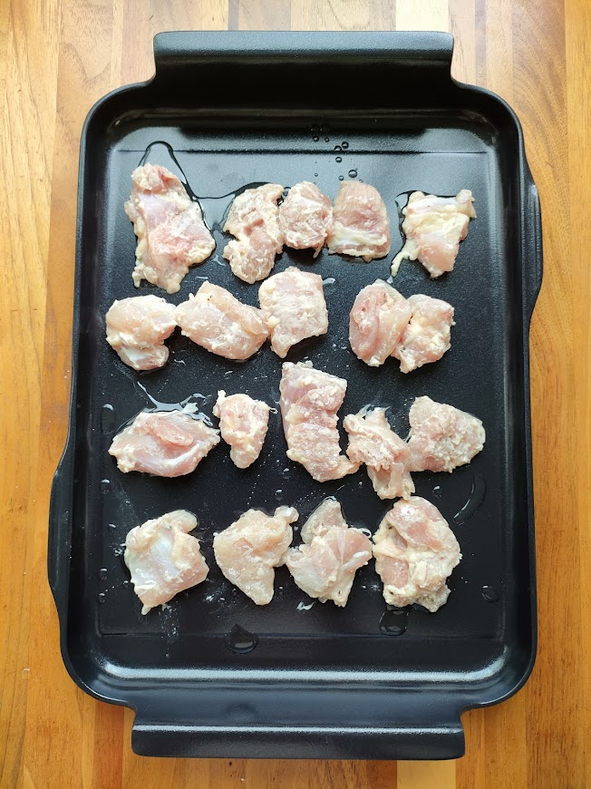 調理モード［ノンフライ・中］8分焼く。